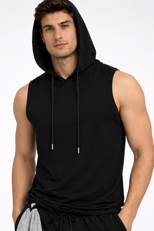 Indian Hawk Men’s Black Sleeveless Hooded Gym T-Shirt