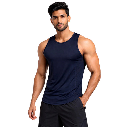 Aster Slim Fit Nylon Gym Tank - Navy Blue (Men)