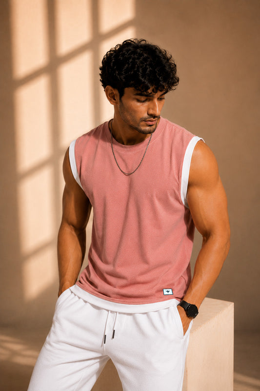 Dripz Sleeveless Cotton T-Shirt - Peach (Men)