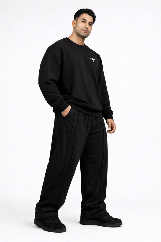 Alpha Relaxed Fit Cotton Track Pants - Black (Men)