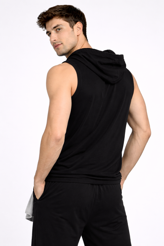 Indian Hawk Men’s Black Sleeveless Hooded Gym T-Shirt