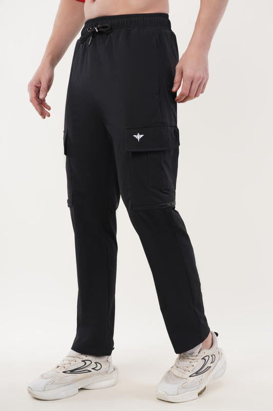 INDIAN HAWK Black Slim Fit Cargo Track Pants for Men