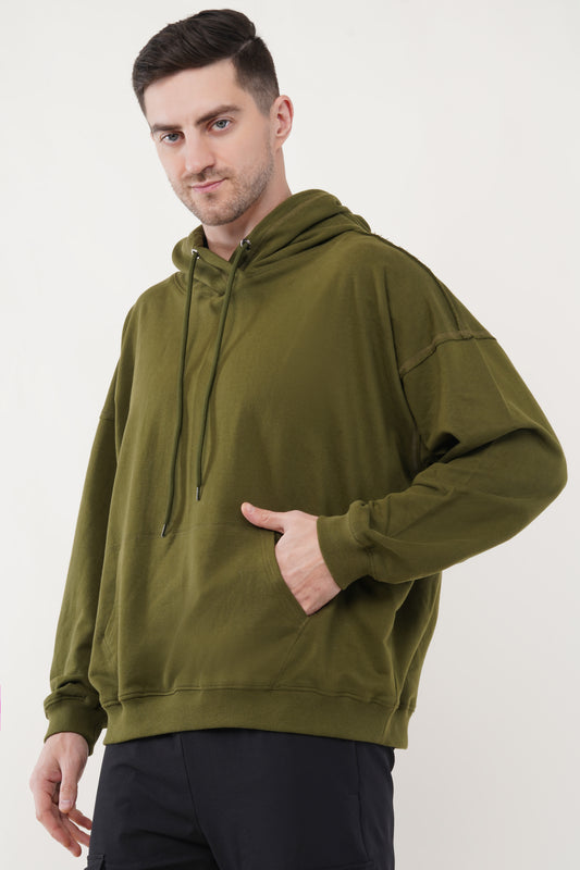 INDIAN HAWK Men’s Olive Green Oversized Hoodie