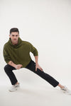 Raw Oversized Cotton Hoodie - Olive Green (Men)