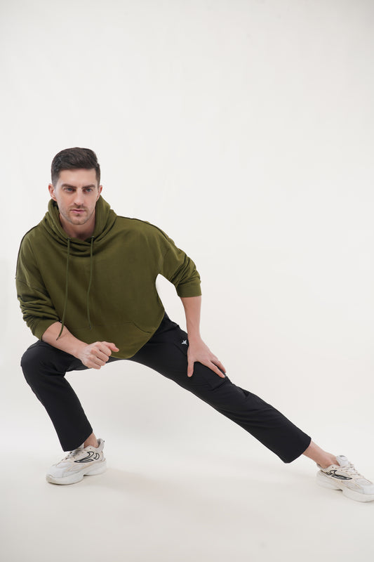 INDIAN HAWK Men’s Olive Green Oversized Hoodie