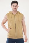 Roar Sleeveless Regular Fit Cotton Hoodie - Mustard Yellow (Men)