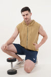 Roar Sleeveless Regular Fit Cotton Hoodie - Mustard Yellow (Men)