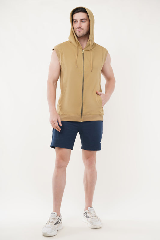 INDIAN HAWK Men’s Mustard Yellow Sleeveless Zipper Hoodie