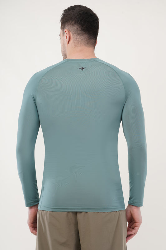 INDIAN HAWK Sage Green Full Sleeve Compression T-Shirt for Men