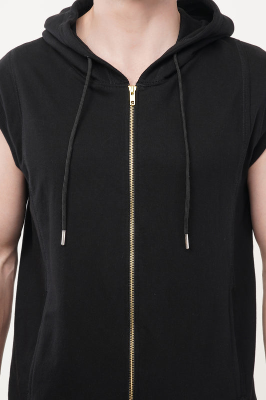 INDIAN HAWK Black Sleeveless Zip-Up Hoodie