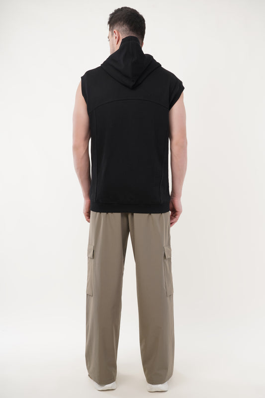 INDIAN HAWK Black Sleeveless Zip-Up Hoodie