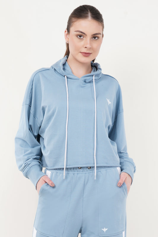 INDIAN HAWK Premium Sky Blue Hooded Sweatshirt for Women