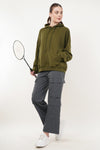 Cozy Oversized Cotton Hoodie - Olive Green (Women)