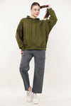Cozy Oversized Cotton Hoodie - Olive Green (Women)