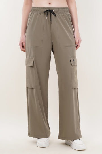 Elevate Loose Fit Nylon Cargo Track Pants - Olive Green (Women)