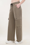 Elevate Loose Fit Nylon Cargo Track Pants - Olive Green (Women)