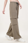 Elevate Loose Fit Nylon Cargo Track Pants - Olive Green (Women)