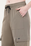 Elevate Loose Fit Nylon Cargo Track Pants - Olive Green (Women)