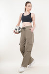 Elevate Loose Fit Nylon Cargo Track Pants - Olive Green (Women)