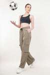 Elevate Loose Fit Nylon Cargo Track Pants - Olive Green (Women)