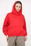 Cloud Oversized Raw Edge Seam Cotton Hoodie - Red (Women)