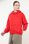 Cloud Oversized Raw Edge Seam Cotton Hoodie - Red (Women)