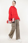 Cloud Oversized Raw Edge Seam Cotton Hoodie - Red (Women)