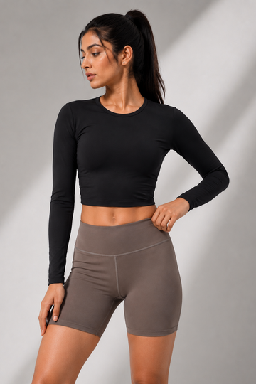 Ziva Full Sleeves Nylon Sports Bra - Black (Women)