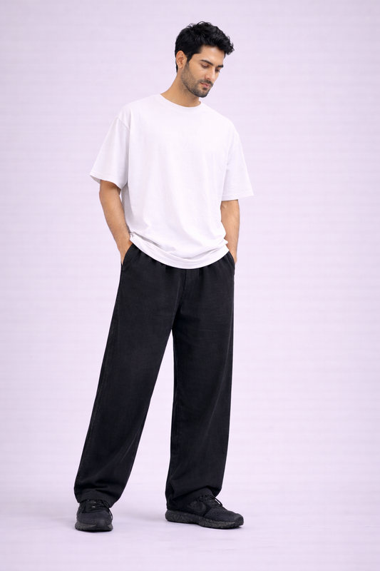 Indian Hawk Men’s Relaxed Fit Black Cotton Blend Casual Joggers