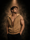 Roar Sleeveless Regular Fit Cotton Hoodie - Mustard Yellow (Men)