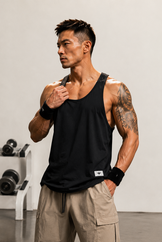 Lifted Deepcut Cotton Gym Tank Top - Black (Men)