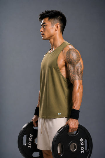 Lifted Deepcut Cotton Gym Tank Top - Olive Green (Men)