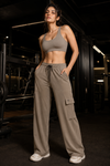 Elevate Loose Fit Nylon Cargo Track Pants - Olive Green (Women)