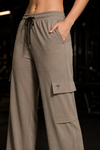 Elevate Loose Fit Nylon Cargo Track Pants - Olive Green (Women)