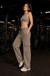 Elevate Loose Fit Nylon Cargo Track Pants - Olive Green (Women)