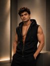 Roar Sleeveless Regular Fit Cotton Hoodie - Black (Men)