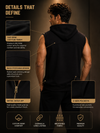 Roar Sleeveless Regular Fit Cotton Hoodie - Black (Men)
