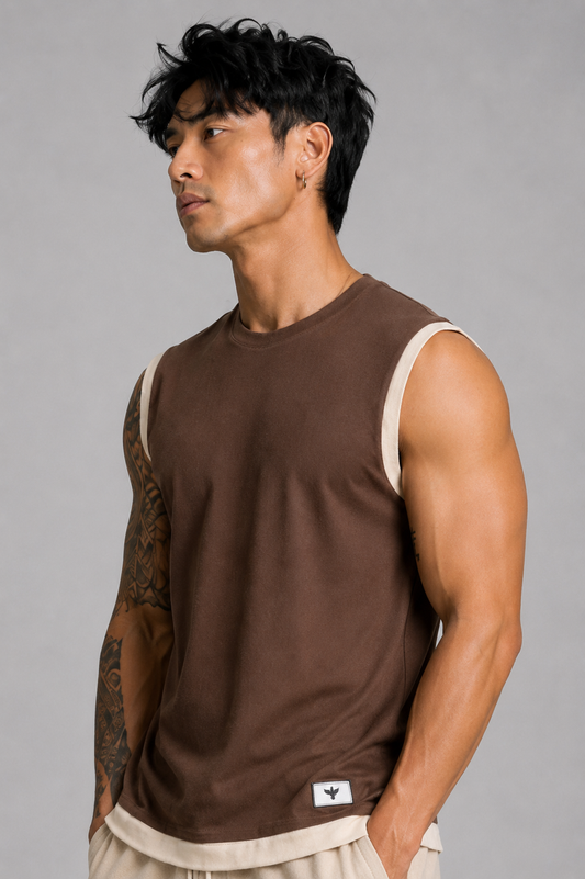 Dripz Sleeveless Cotton T-Shirt - Brown (Men)
