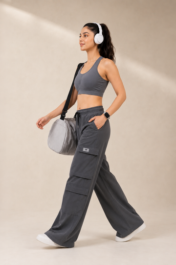 Vortex Regular Fit Nylon Cargo Track Pants - Charcoal Grey (Women)