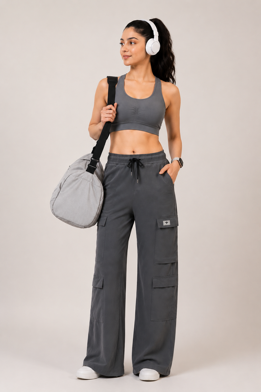 Vortex Regular Fit Nylon Cargo Track Pants - Charcoal Grey (Women)