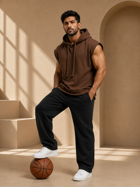 Rage sleeveless oversized cotton hoodie - Brown (Men)
