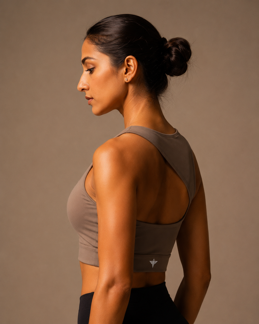 Aroma Asymmetrical Nylon Sports Bra - Grey (Women)