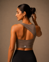 Aroma Asymmetrical Nylon Sports Bra - Grey (Women)