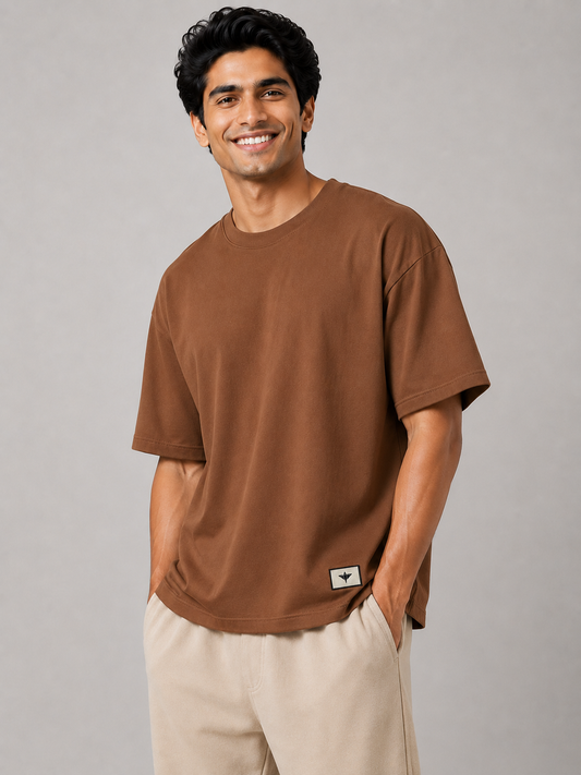 Cosmo Oversized Cotton T-Shirt - Brown (Men)