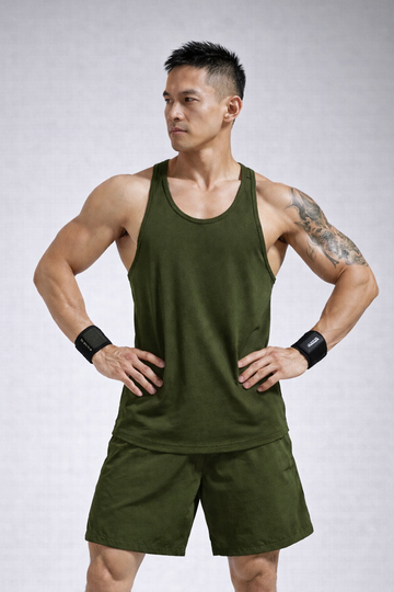 Lifted Deepcut Cotton Gym Tank Top - Olive Green (Men)