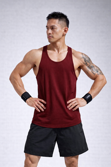 Lifted Deepcut Cotton Gym Tank Top - Maroon (Men)