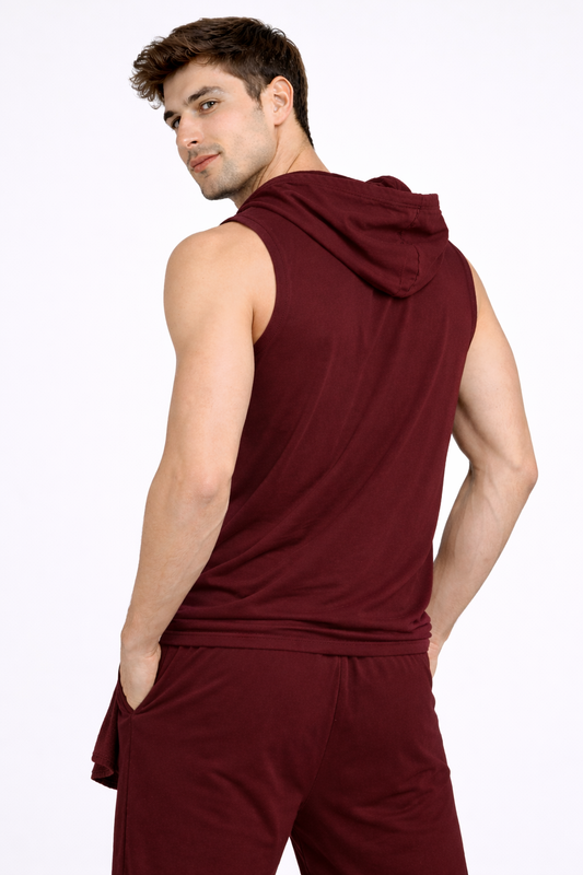 Raven Sports Sleeveless Cotton Hoodie - Wine (Men)