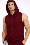 Raven Sports Sleeveless Cotton Hoodie - Wine (Men)