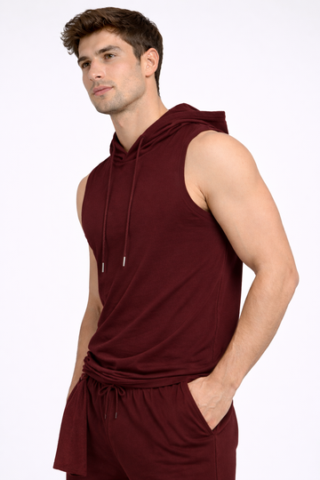 Raven Sports Sleeveless Cotton Hoodie - Wine (Men)