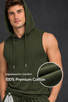 Raven Sports Sleeveless Cotton Hoodie - Olive Green (Men)
